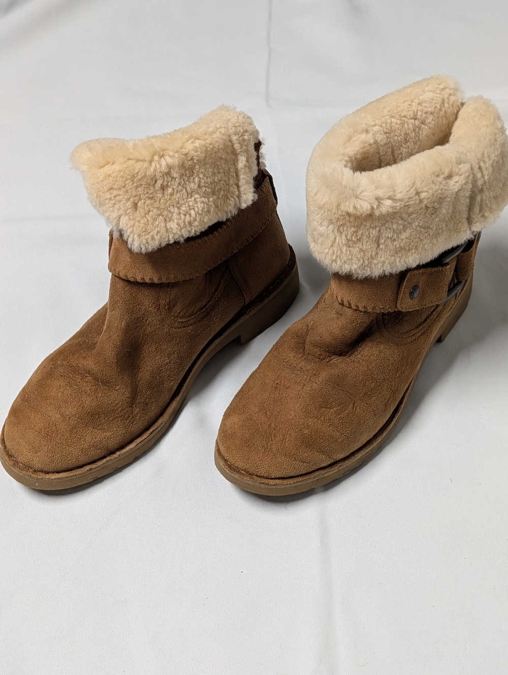 UGG Cedric Chestnut Suede Leather Shearling Cuff Ankle Boots Size 10